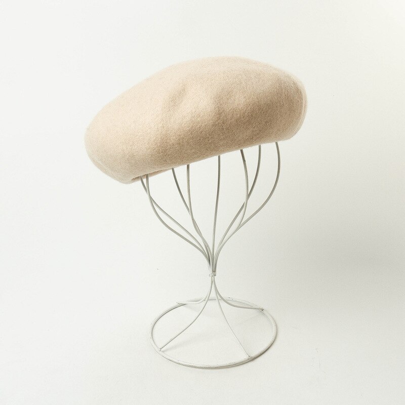 Cokk ull basker dam höst vinter hattar för kvinnor stor storlek l målarkeps tjock varm basker femme gorras enfärgad mjuk svart: Beige