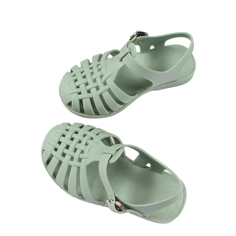 Blotona-Sandalias planas de para niños y niñas, zapatos de verano de Color sólido para caminar, calzado de playa: Verde / 25