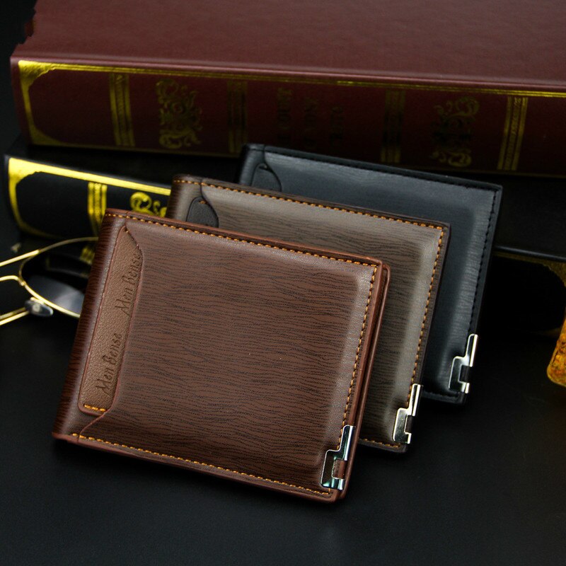 Men Wallet Leather Card Holder Card Purse Multifunction for Credit Cards Male Iron Edge Billetera Hombre