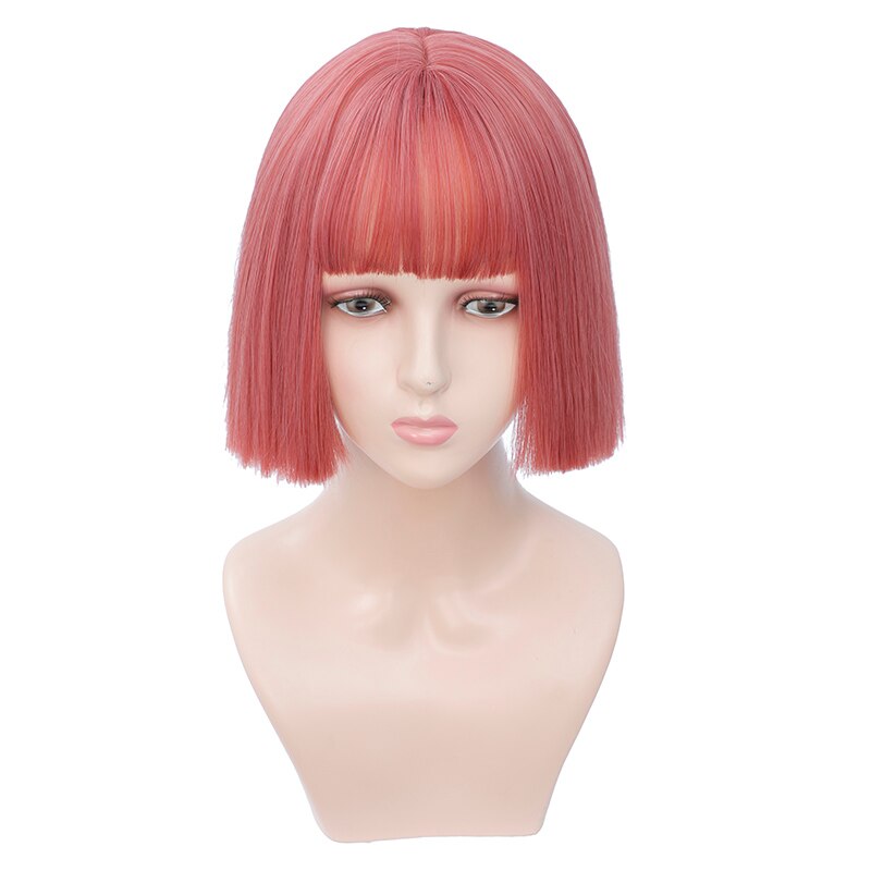 Perruques courtes marron perruques courtes Style Bob perruque de femmes noires synthétiques droites avec frange 12 pouces perruque Blonde cheveux doux: Rose
