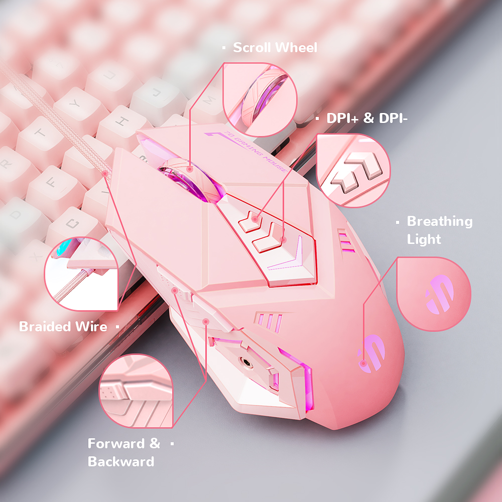 Wired USB Gaming Mouse Pink Mute RGB Gamer 7 Buttons Mice Optical Office Computer Mouse For Desktop Laptop Ergonomic Game Mouse
