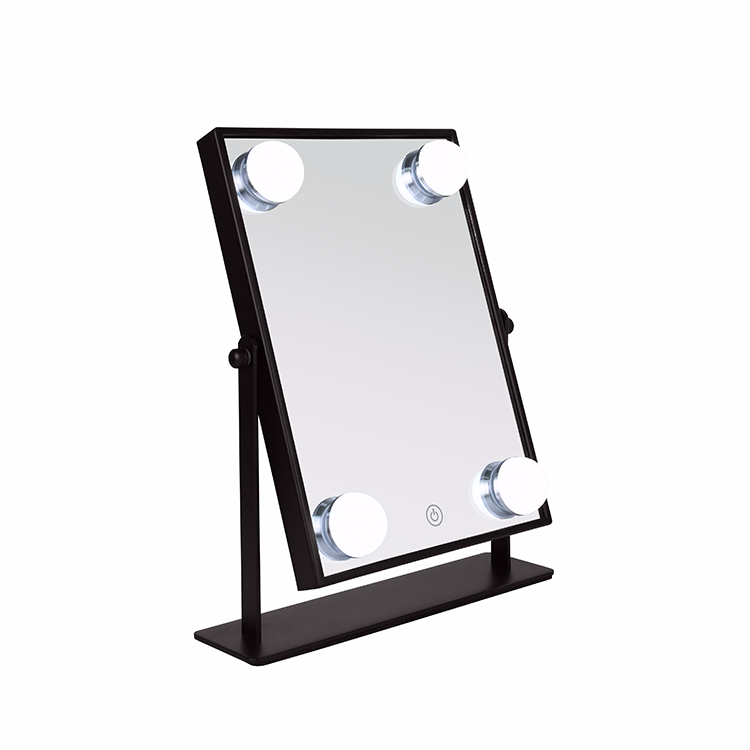 portable girl style small metal bath vanity LED Hollywood makeup mirror with lights: Black