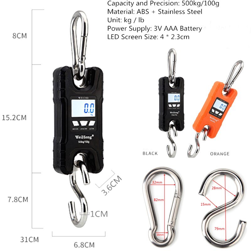 Digital Crane Scale 500kg 1000kg Hook Scales Heavy Duty Hanging Balance Gram Kitchen Electronic Weighing Tool Fishing Steelyard