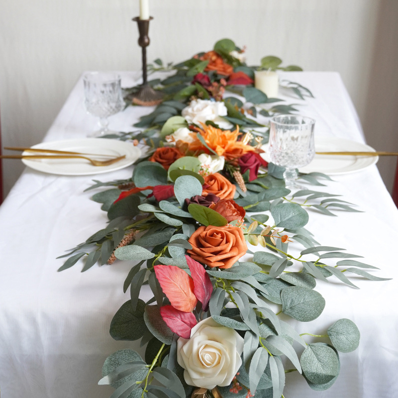 Yannew-guirnaldas de flores artificiales para camino de mesa, centros de mesa de eucalipto con forma de corazón para telón de fondo, decoración de boda Bohemia