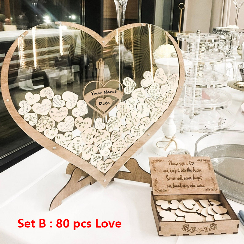 Houten Hart Gastenboek Alternatief - Bruiloft Boda Libro Decor - Hartvormige Gastendoos: Diepe saffier