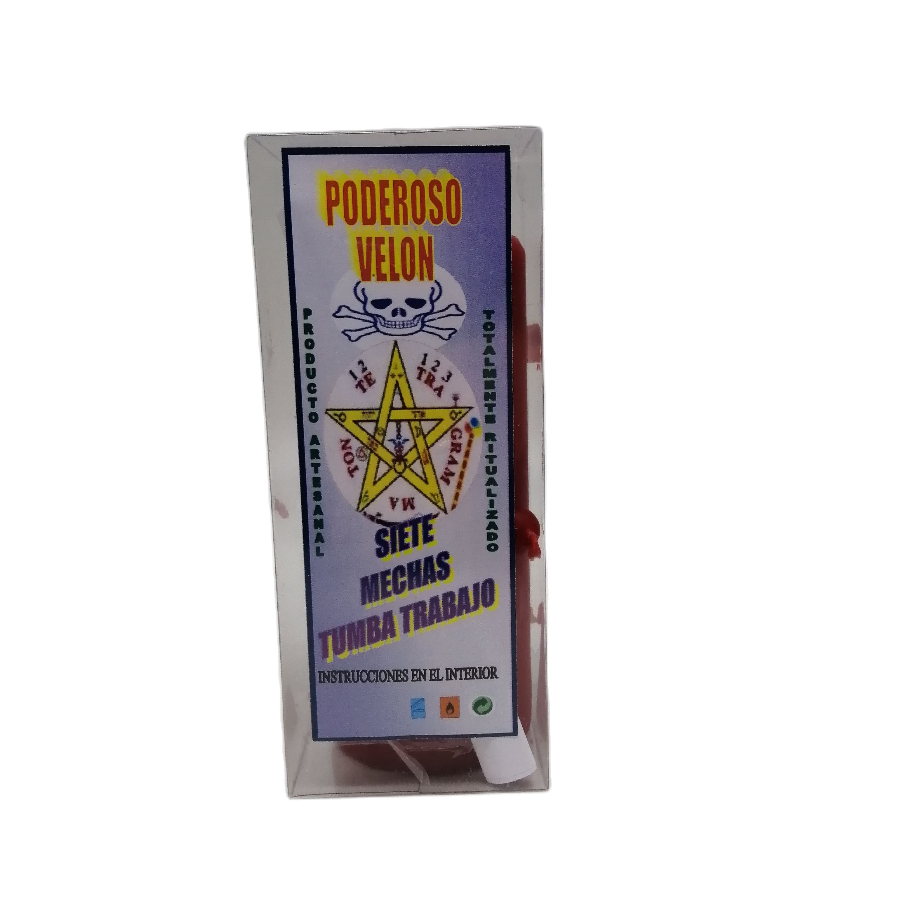 Velon 7 Mechas Tumba Trabajos 14CM DE Altura Totaalmente Ritualizado Quemador Para Eliminar Malas Energias Tetragrammaton Producto Artesanal Instrucciones en el interior Hecho con Parafinas