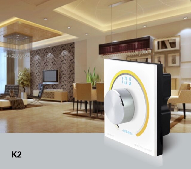 K2 DC 12V wall mount glass rotary panel tunable white PWM dimmer led cct controller