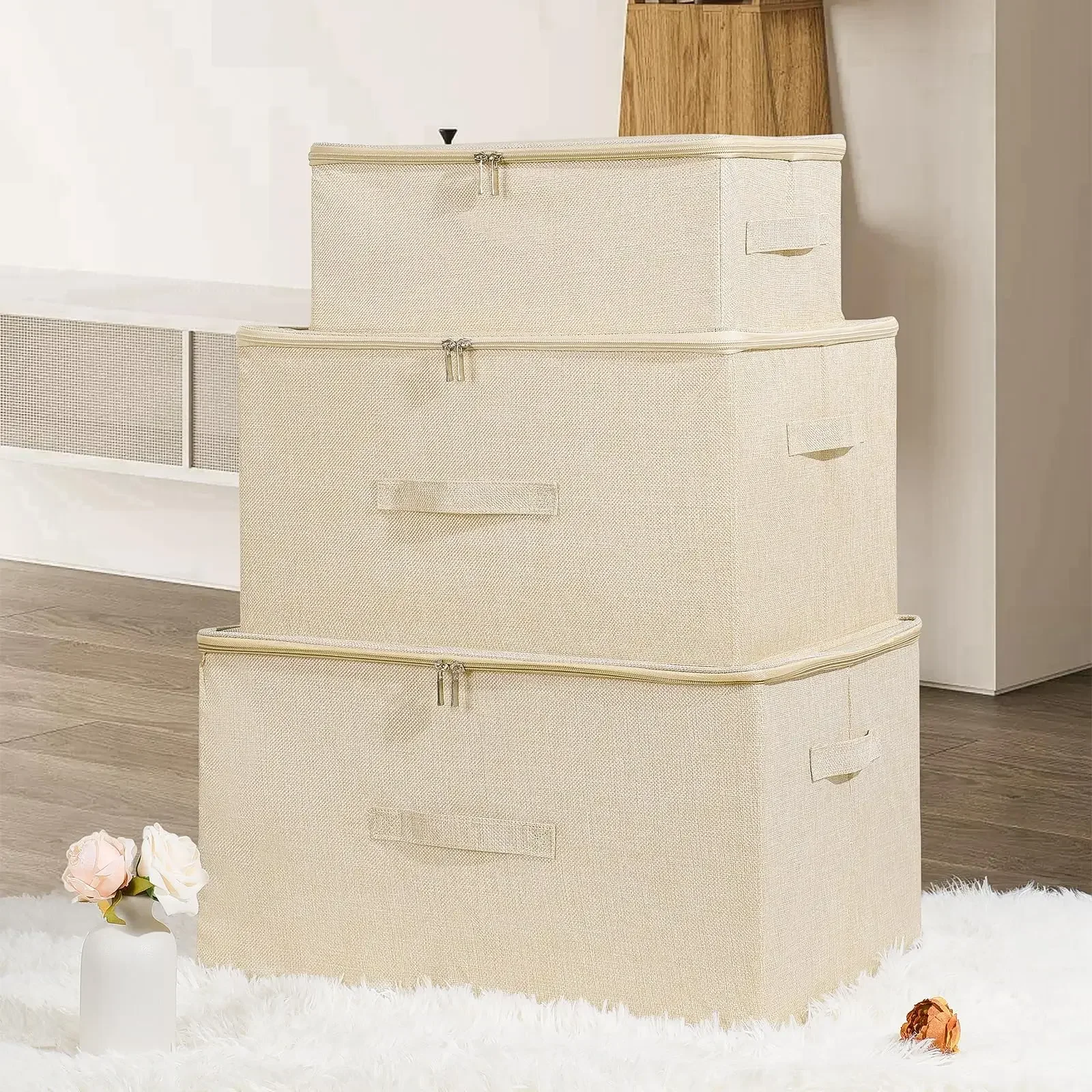 Kleding Opbergbakken Met Ritssluiting Met Handgrepen Opvouwbare Katoenen Linnen Stof Kubus Mand Organizer Container Box