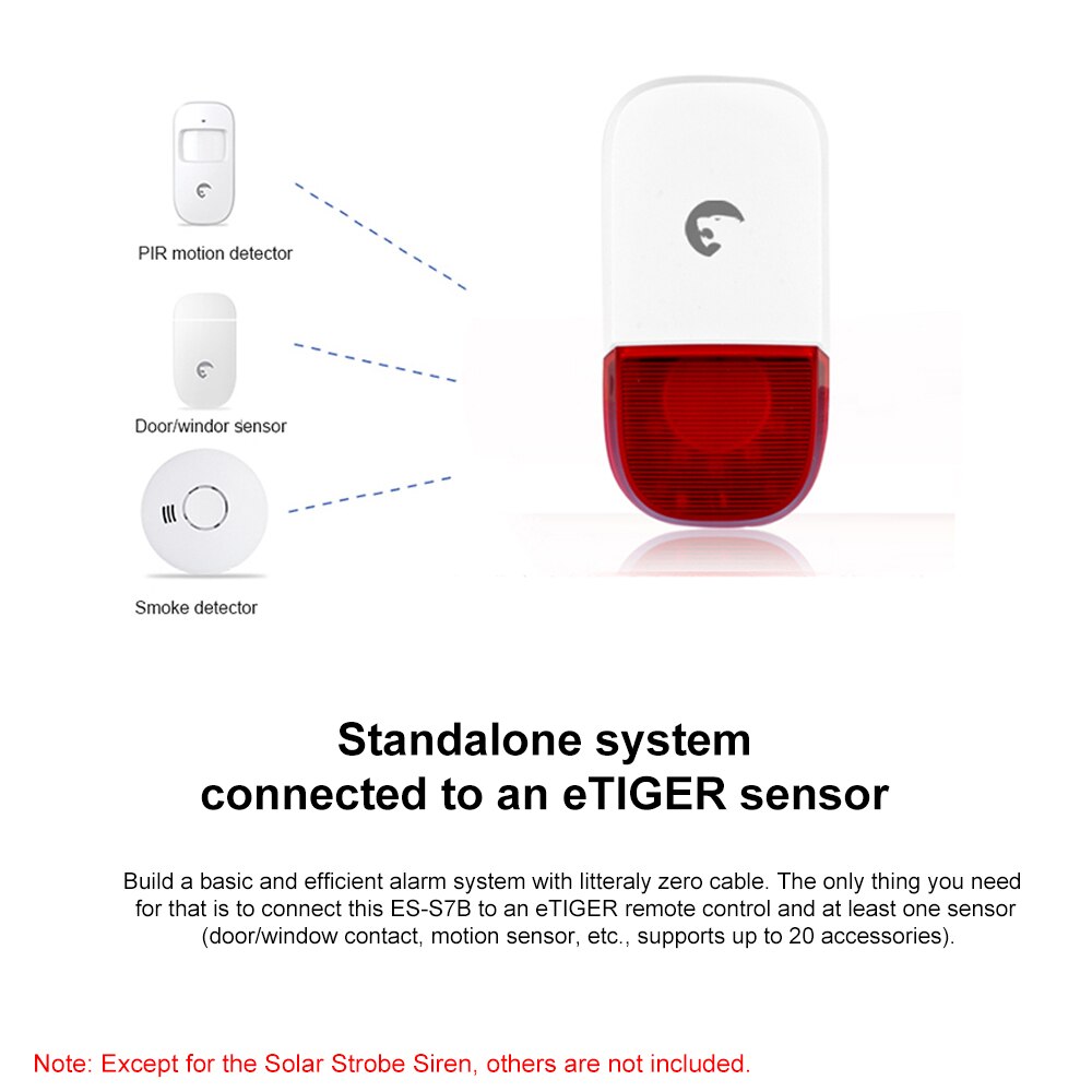 Etiger ES-S7B Draadloze 433Mhz Strobe Sirene Geluid Alarm Strobe Knipperlicht Geluid Sirene Voor Home Security Beschermen Alarmsysteem