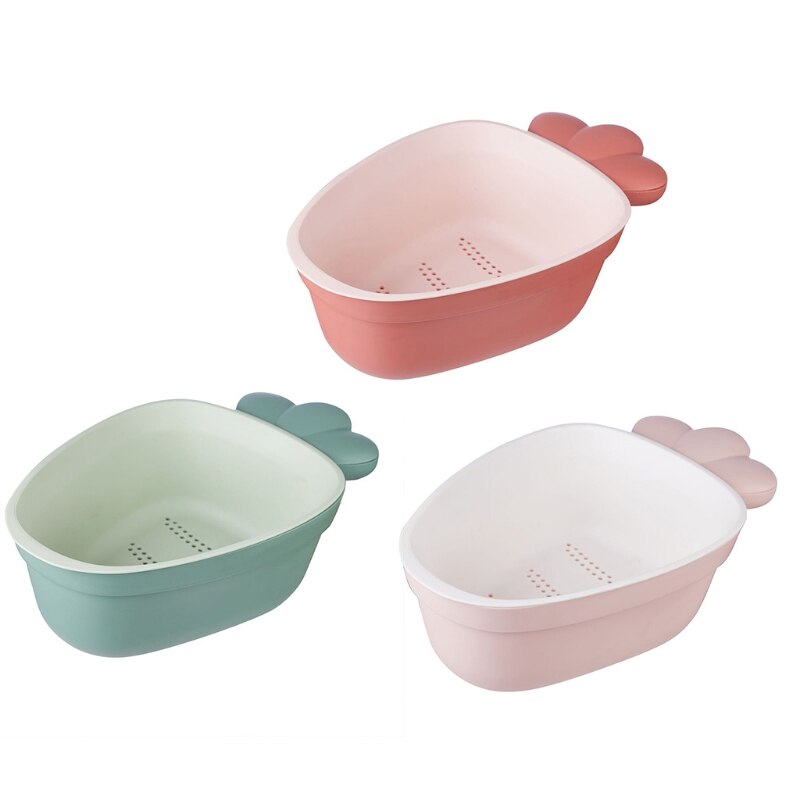 Fruit Bowl Plastic Fruit Tray Kitchen Drain Double Layer Radish Shape