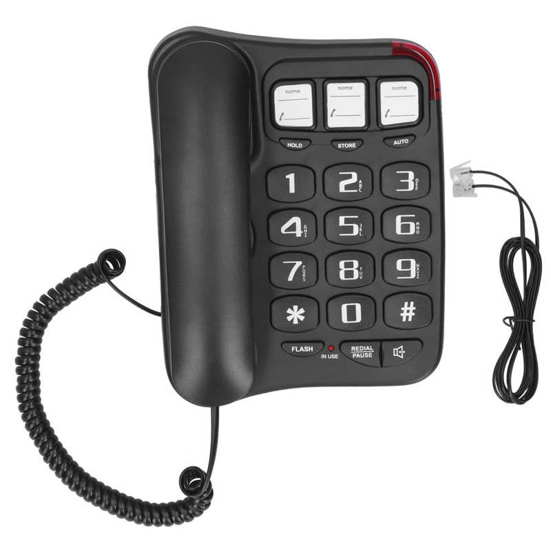 TCF-2300 Large Clear Button Desk Wall-Mountable phone Single Line Corded Telephone for Home Office: Black