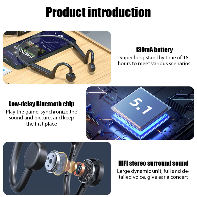 Knochenleitung Bluetooth Kopfhörer Drahtlose Bluetooth Headset HIFI Audio Nicht-in-Ohr Sport Wasserdichte Musik Kopfhörer
