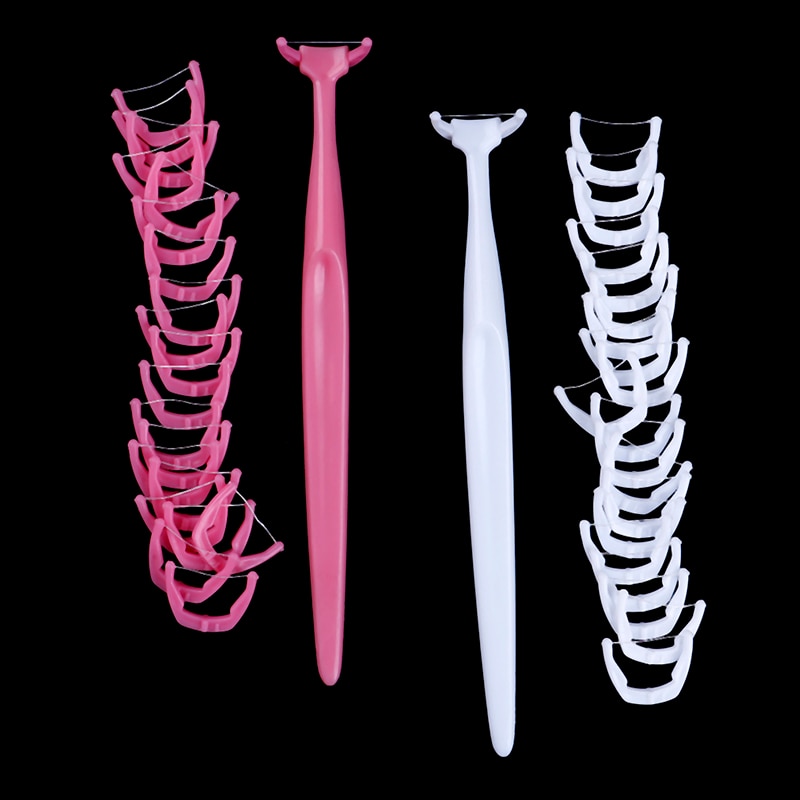 1Set (1 Handle+20 Heads) Dental Floss Picks Inter-dental Brush Teeth Stick Toothpick Flosser Deep Clean Tooth Thread Floss Pick