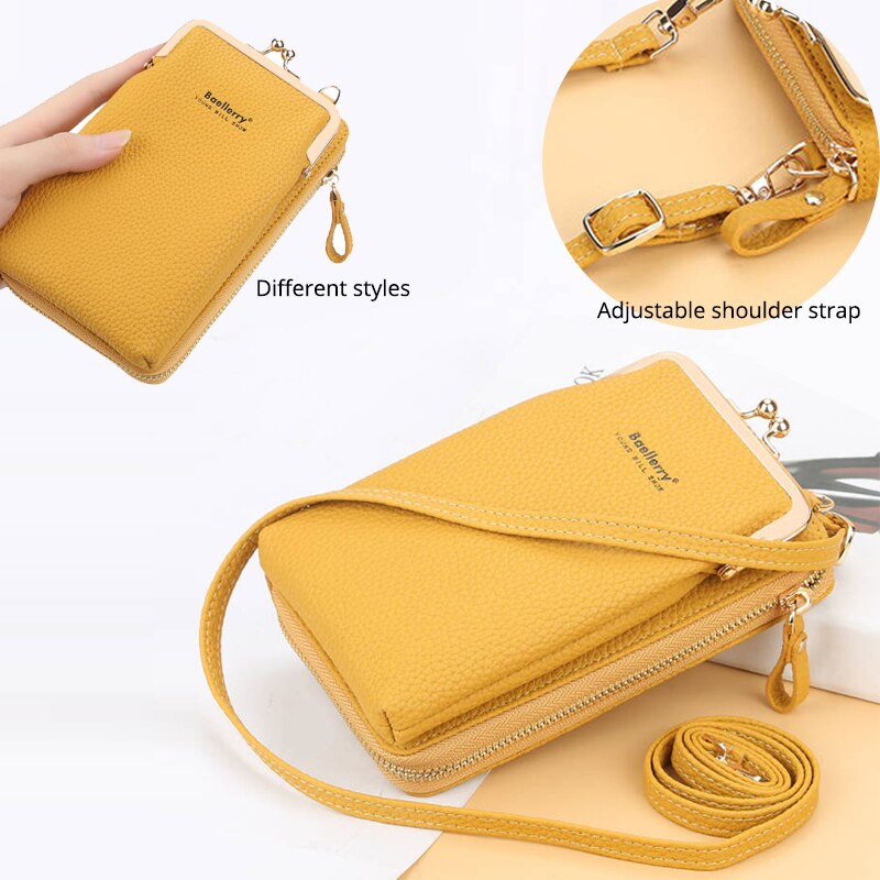 Baellerry Small Shoulder Crossbody Bag Women Cellphone Bag Daily Use Card Holder Phone Purse female Wallet Yellow Bolsas