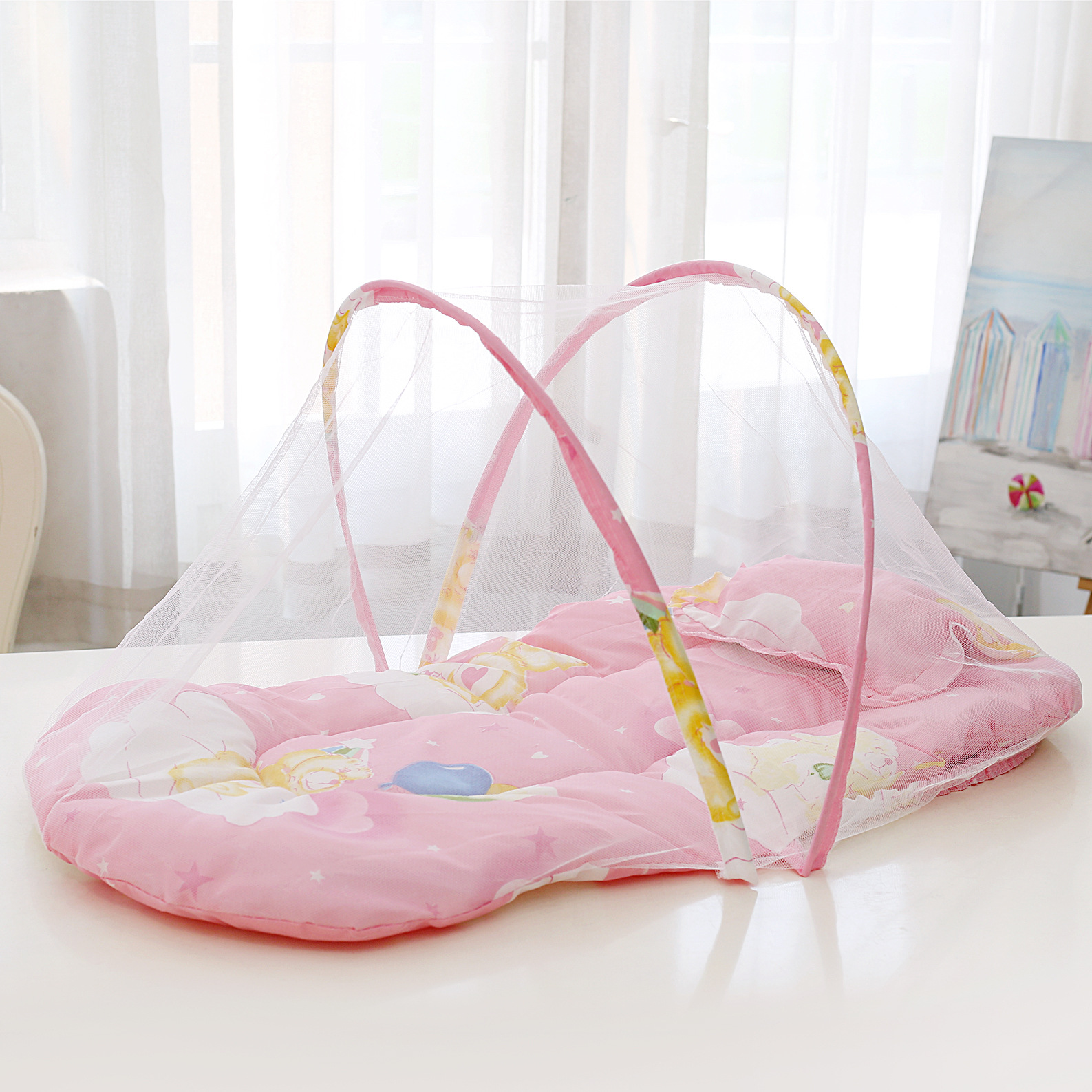 Foldable Baby Mosquito Net No Installation with Cotton Pad Pillow Anti-Mosquito Guard for Infant Cribs: black
