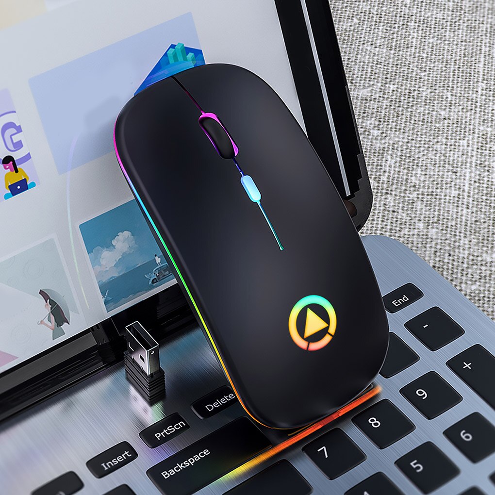 RGB Wireless Mouse Computer Mouse Silent Ergonomic Rechargeable Mice with LED Optical Backlit USB Mice for PC Laptop