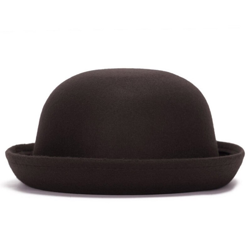Fall Winter Women Girls Fedoras Hat British Vintage Wool Felt Hats Chapeau Top Church Cap Black Red Solid Bowler Caps: brown