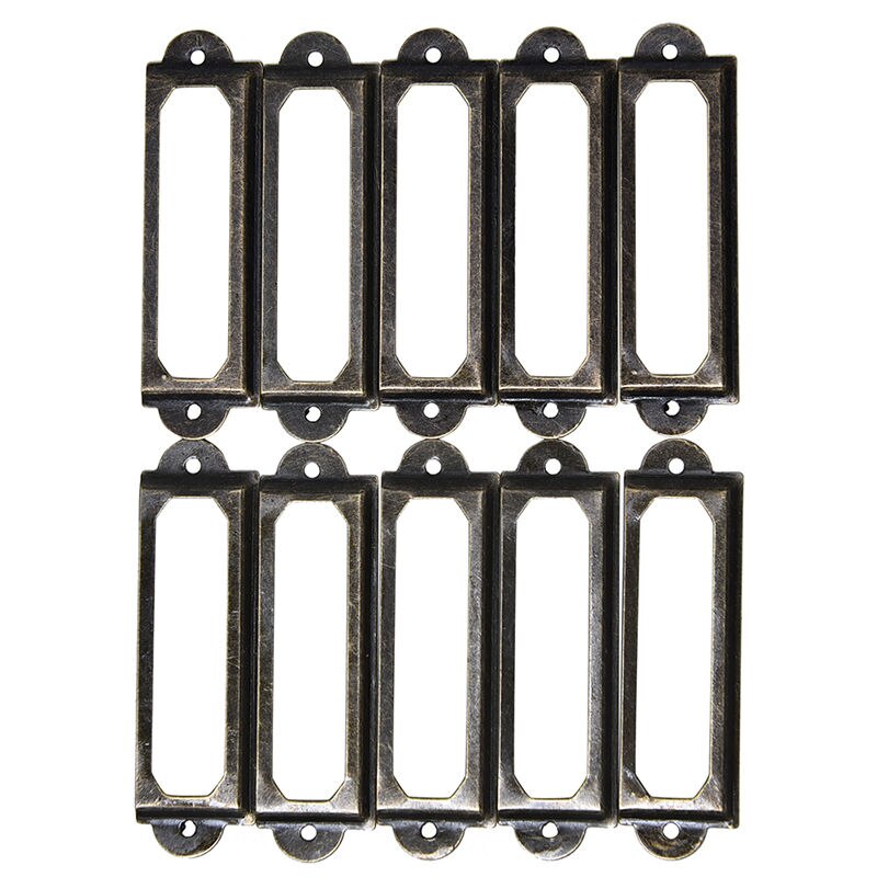10Pcs Metal Label Pull Frame Handle File Name Card Holder For Furniture Cabinet Drawer Box Case Bin Antique Brass: Bronze