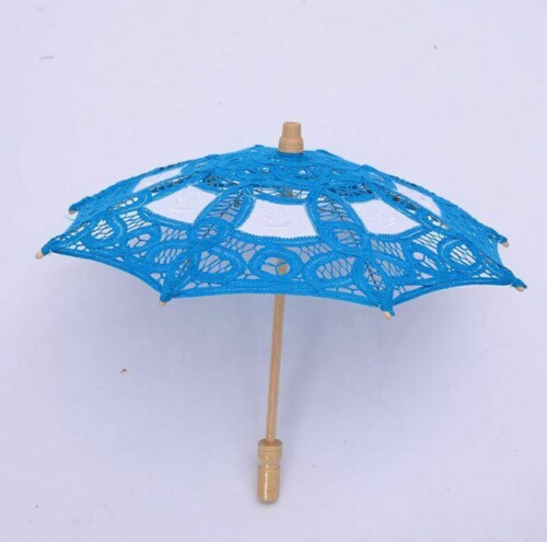 Paraguas azul clásico hecho a mano, flor de manualidades, Lacey, bordado, decoraciones: Azul