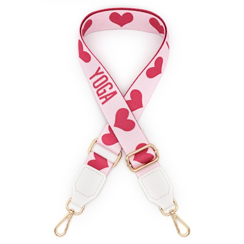 All-match stijl tas riem riem 3.8cm breedte schouderriem diy tas accessoires roze hartvormig patroon verstelbare handgreep: C / Zilveren haak
