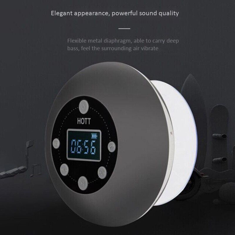 Radio de douche Bluetooth 5.0, haut-parleur, sans fil, étanche, salle de bain, musique DAB, 10 heures, affichage de l'horloge LCD, carte SD