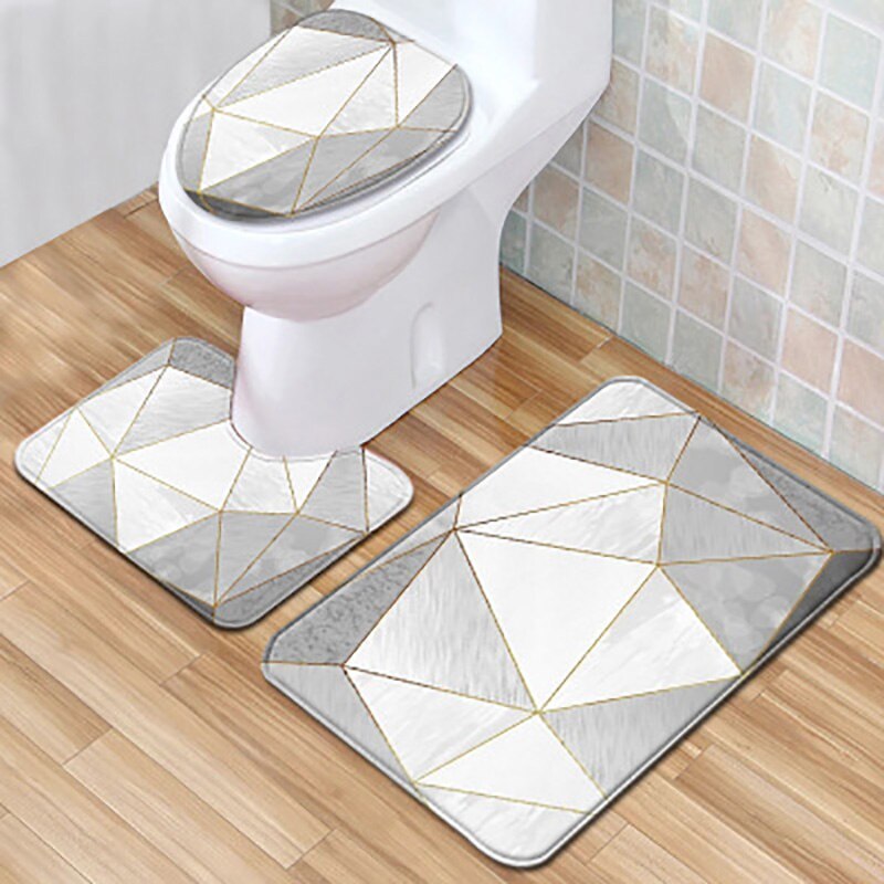 Colorful Bathroom Rugs 3pcs/Set Closestool Seat Mat Toilet Seat Mat Anti Slip Wc Mat Marble Effect Floor Mats Home Toilet Carpet: C012