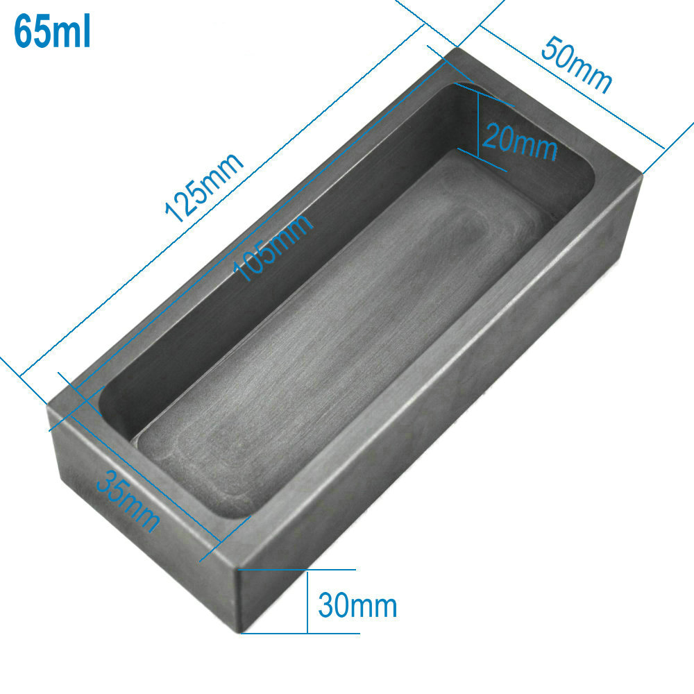 Høj renhed raffinering grafit støbning smeltende støbeform til guld sølv metal 125 x 50 x 30mm til 1250g guld  / 650g sølv