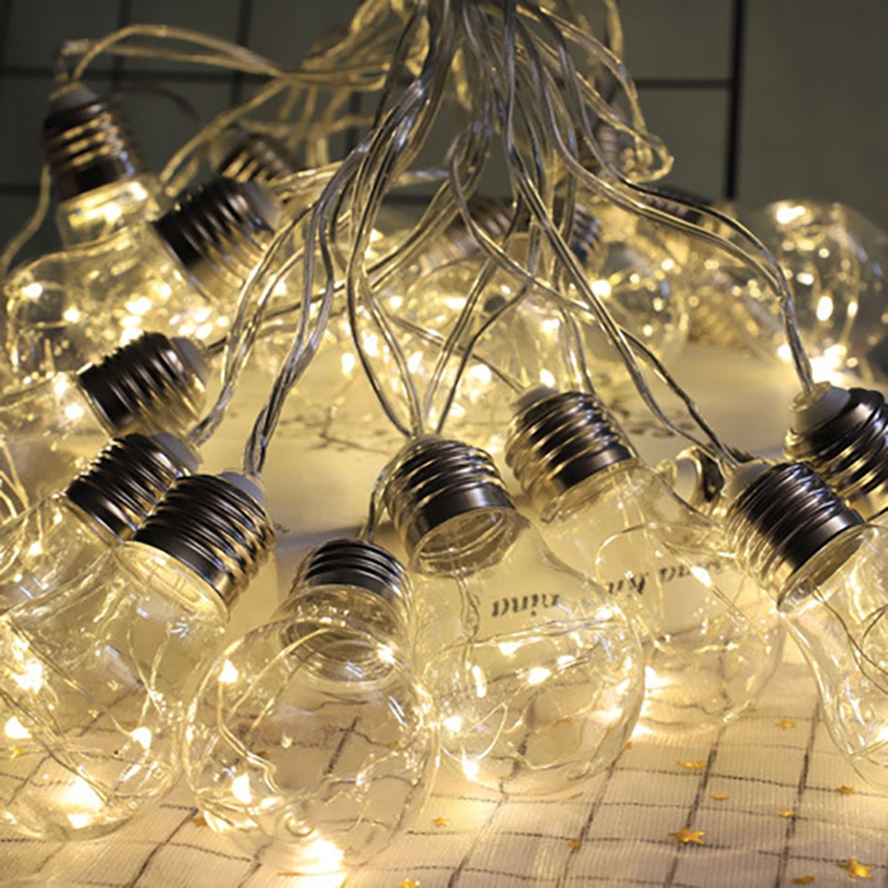 Guirlande lumineuse solaire à 10/20 led, style rétro, transparente, avec crochet, boule, étanche, décoration de jardin et de mariage