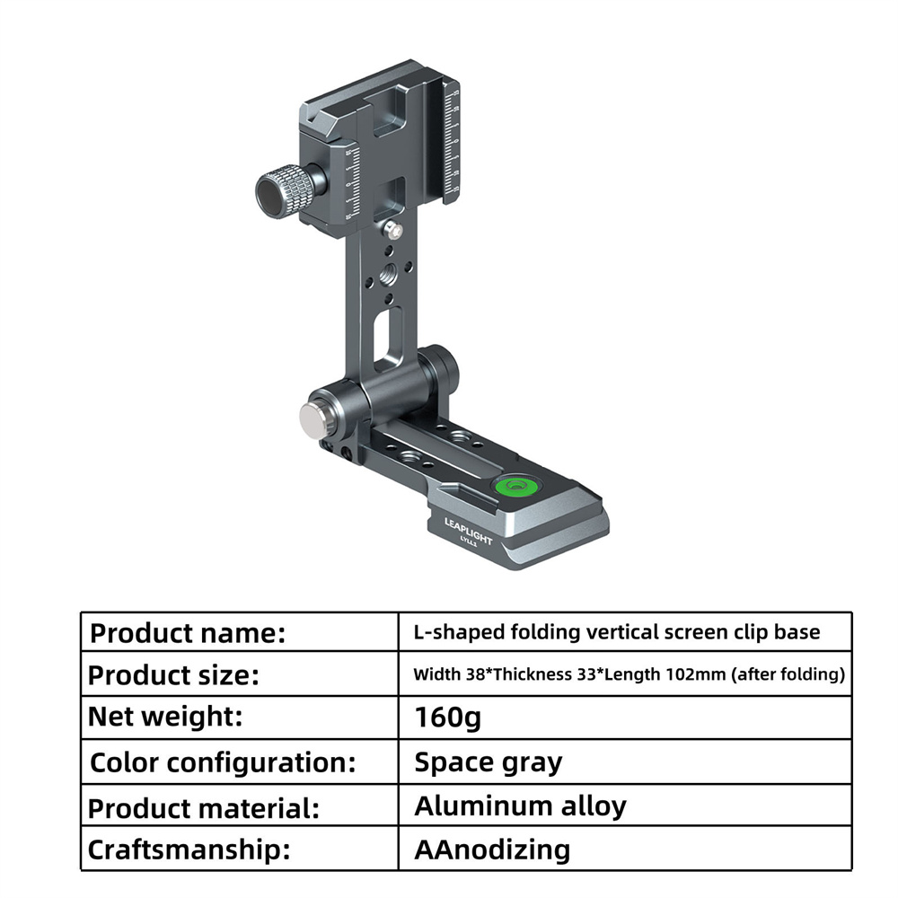 Support en L pour appareil photo Arca, plaque à dégagement rapide, support de prise de vue Vertical avec chaussure froide de 1/4 pouces pour trépied d'appareil photo SLR DSLR, support vidéo en direct: Black