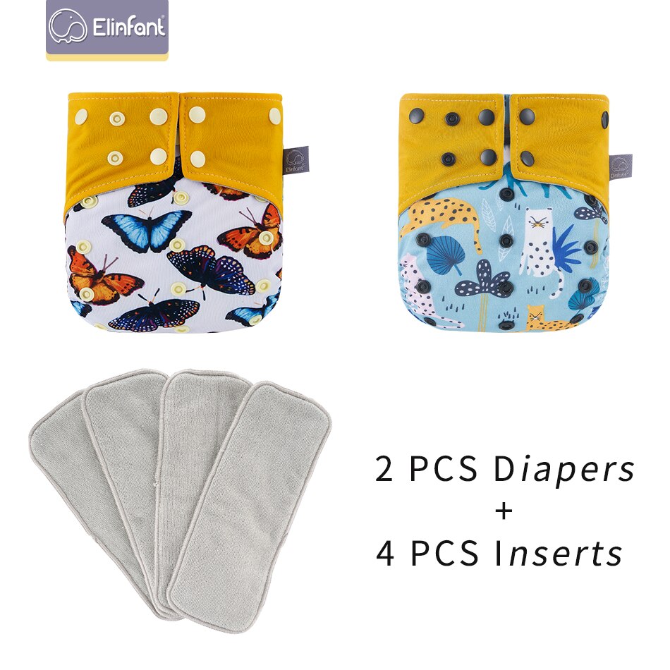Elinfant 2 Couches Avec 4 Inserts Lavable Réutilisable Daim Tissu Intérieur Avec Une Poche Fit 3-15kg Bébé Couche-Culotte: EF248EF460