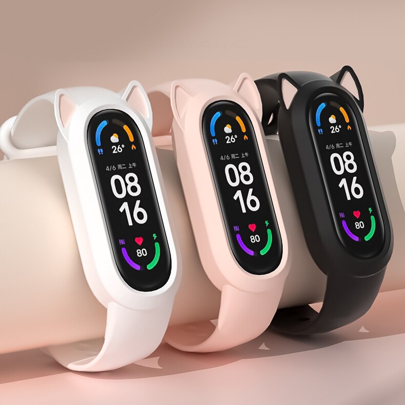 For Xiaomi Mi Band 6 5 4 3 Cat Earmuffs Case Silicone for miband 5 4 Wristband For Amazfit Band 5 Strap Cute style Replacement