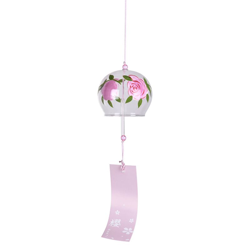 Campanilla de viento de cristal de estilo japonés, colgante artesanal Sakura, de flores de cerezo, colgantes de campana de viento, adornos de decoración para jardín y oficina: A9