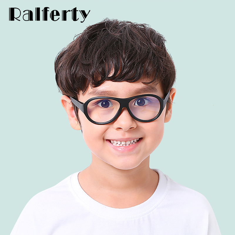 Ralferty børn anti-blå briller dreng barn pilot brillerammer fleksible  tr90 sorte computerglas  a001