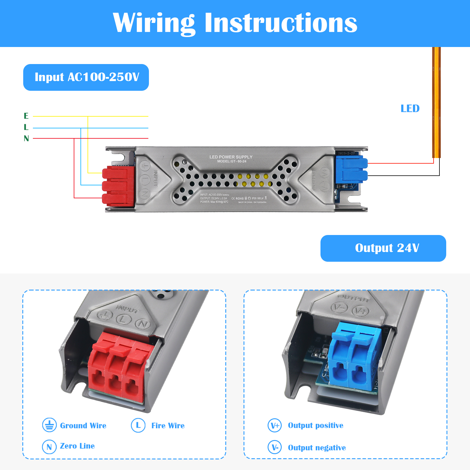 Led-strømforsyning  ac 100-250v til  dc 12v 24v 60w 100w 200w 300w 400w driver til led-strimler