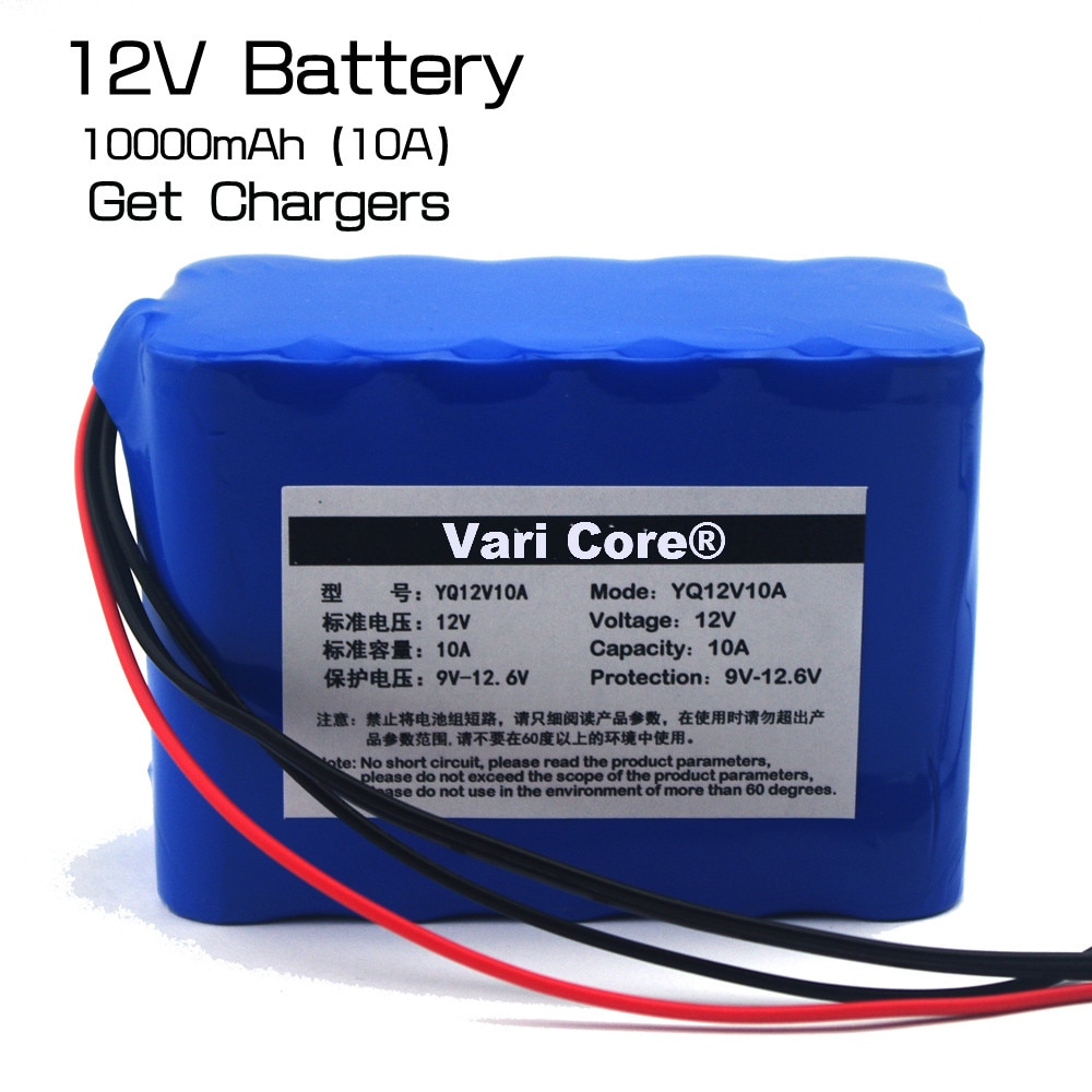 Grote capaciteit 12 V 10Ah 18650 lithiumbatterij boord 12.6 v 10000 mah capaciteit + 12 v 3A batterij Charger