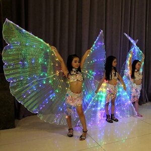 Alas de Isis Led para niños, alas brillantes Led blancas de arco iris para niños, Accesorios de danza del vientre, alas de baile para niñas con palo: rainbow led wings