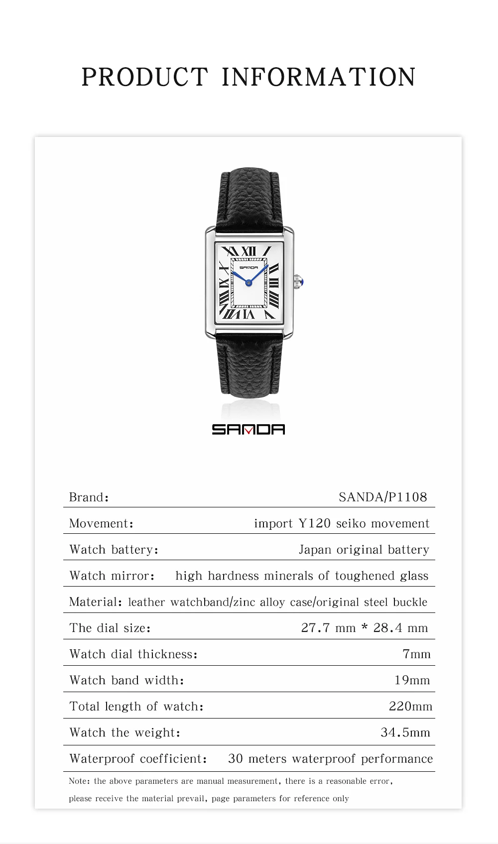 Sanda 1108 Roman Scale Couple Quartz Watch Belt Fashionable Trend Waterproof Simple Quartz Men's and Women's Watch