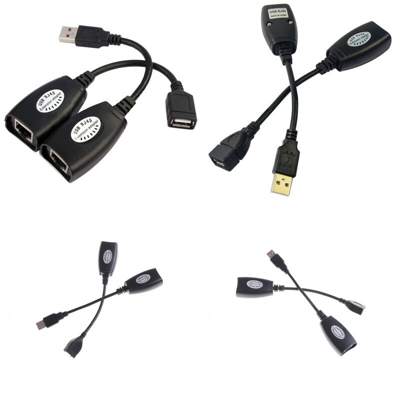 1 Set Black USB to RJ45 Extension Cable USB Type A Male RJ45 Female Cable LAN Adapter Extender Cat5e/6 Network Cables