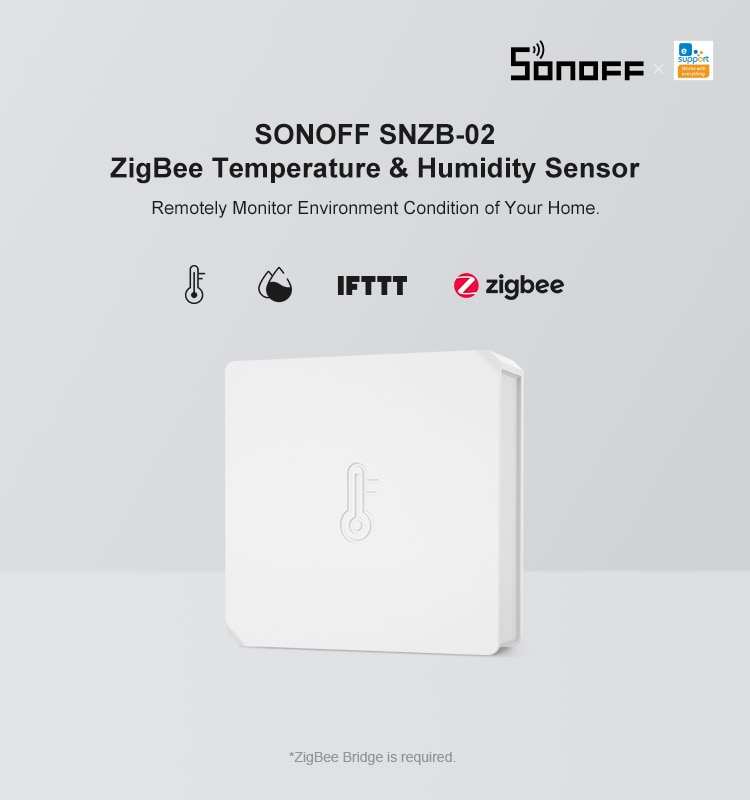Sonoff snzb -02 -  zigbee temperatur- og fugtighedssensor fungerer med sonoff zigbee bridge i realtid datatjek via ewelink app