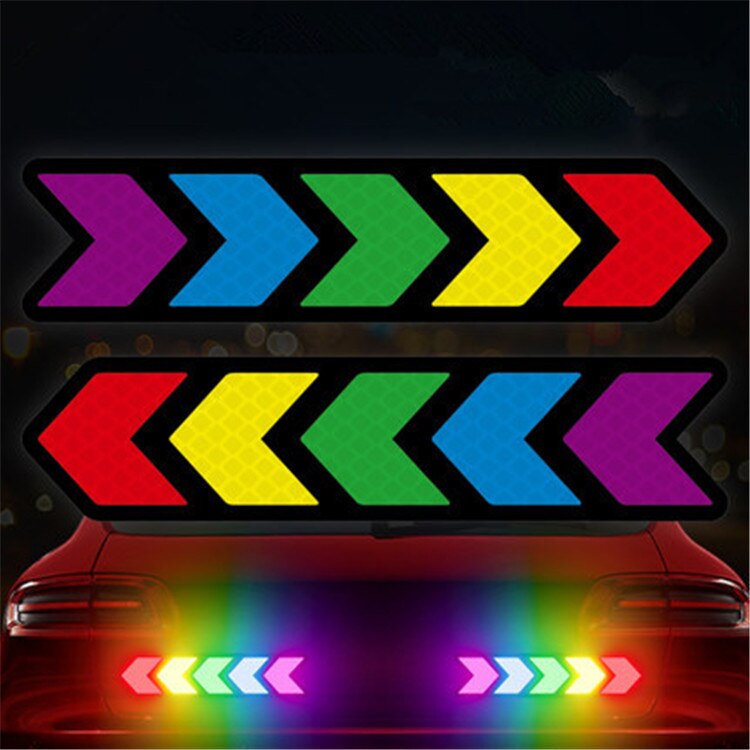 2 stuks reflecterende pijlstickers voor autodecoratie, krassenmodificatie, nachtveiligheid, kleurrijke waarschuwingstape, gemaakt met 3m