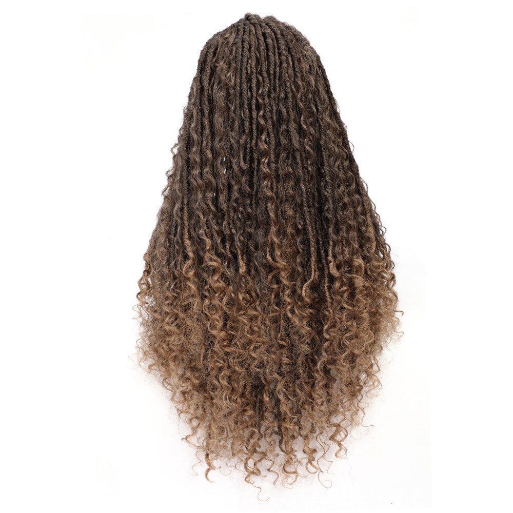 Soku Brown Dreadlocks Braided Wigs Synthetic Lace Frontal Wig with Faux Locs Curly River Crochet Braid Middle Part Braids Wig