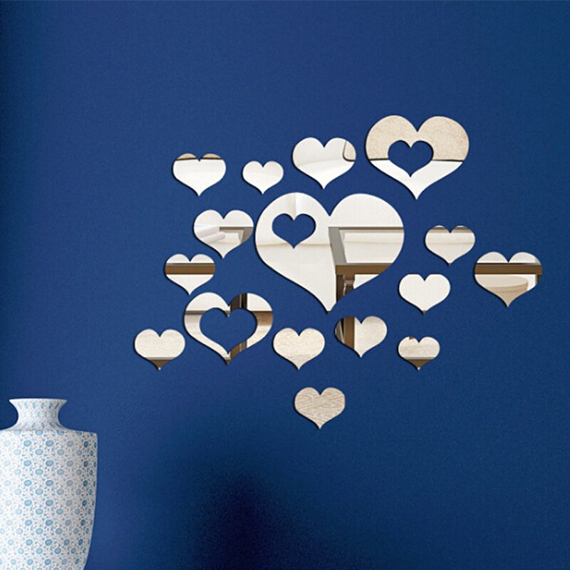Silver DIY Acrylic Mirror Wall Stickers Love Hearts For Living Room Bedroom Home Decals DIY Acrylic Decoration Wall Stickers