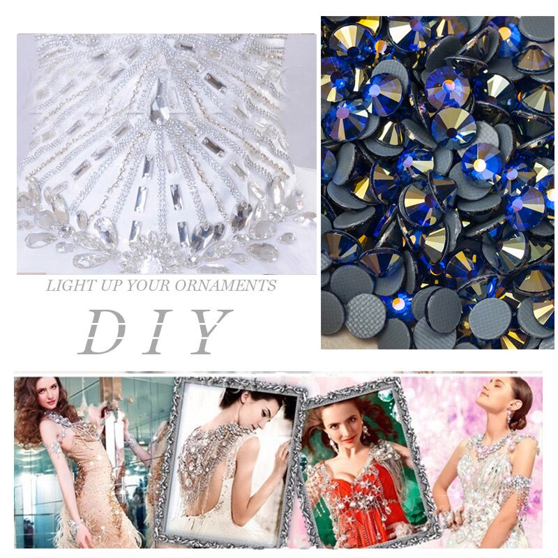 Yanruo 2058HF Sapphire Ab Hotfix Steentjes Applique Voor Trouwjurk Platte Achterkant Stones Ijzer Op Stenen Decor Kleding