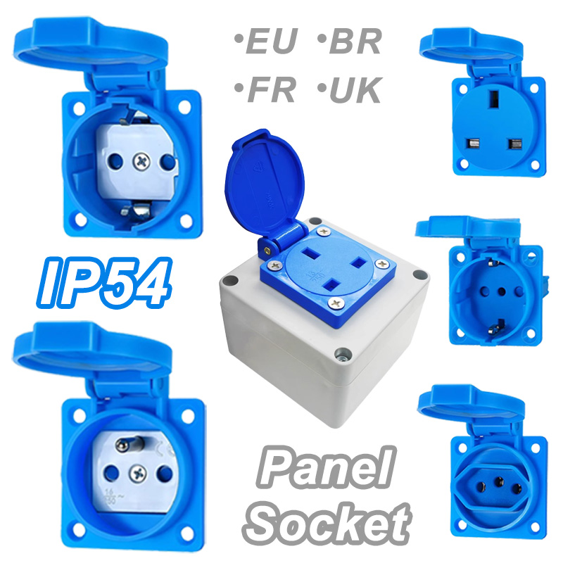 16a/250v industriella  ip54 vattentäta uttag multifunktionella kontakter väggpanelmonterade uttag för brasilien storbritannien tyska eu franska