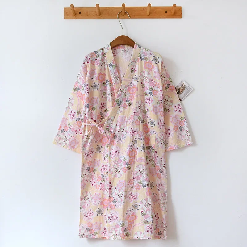 Albornoz tipo kimono de algodón para mujer, ropa de casa holgada, pijamas, batas para mujer, cárdigan estampado multicolor, ropa para dormir, bata para mujer