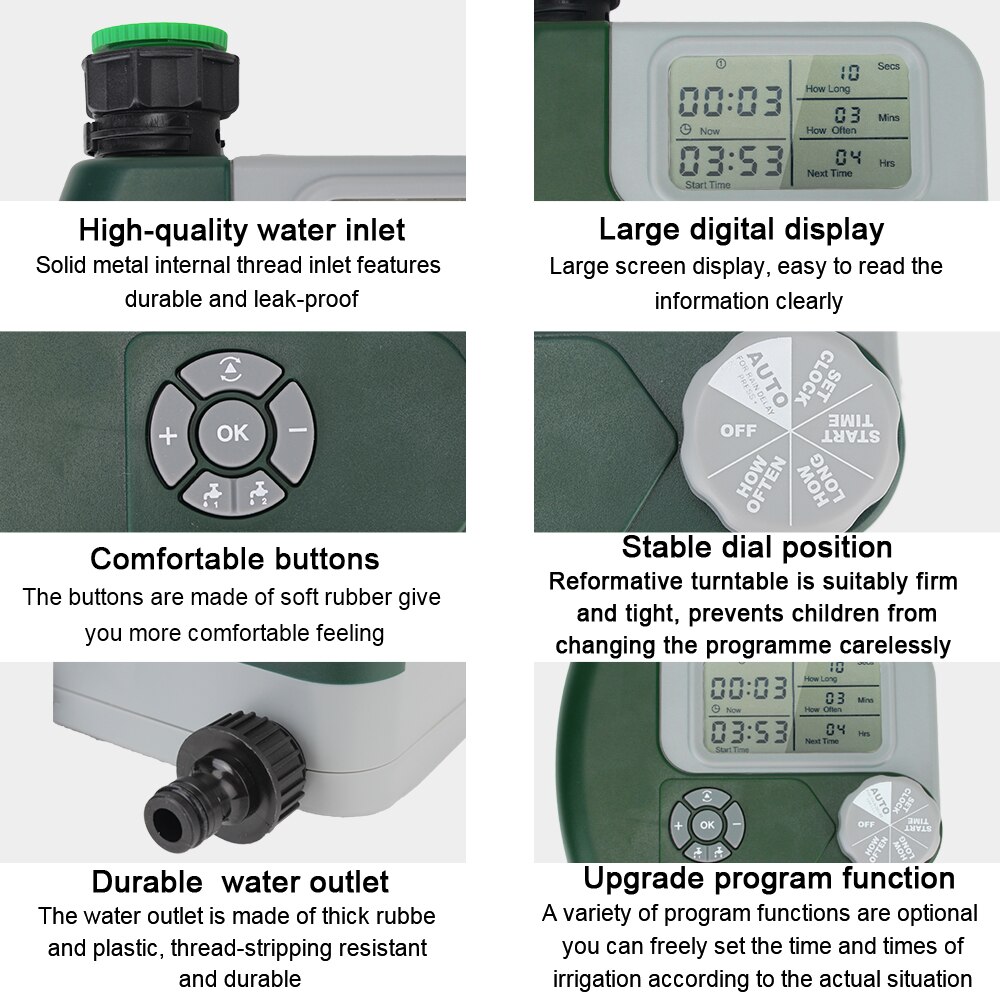 Automatic with 2 Outlet Garden Water Timers Programmable Irrigation Controller Digital Hose ​Faucet Timer