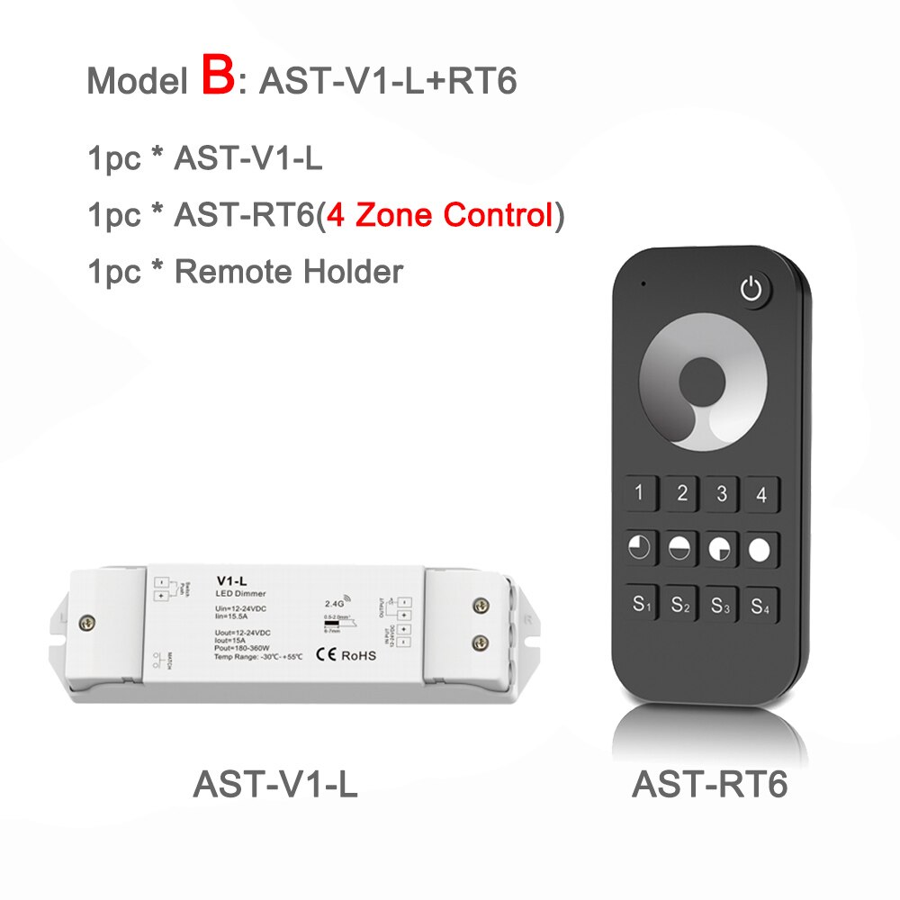 Led dimmer switch 12v 24v dc  rf 2.4g trådlös fjärrkontroll pwm konstant spänning smart wifi enfärgad led strip dimmer  v1- l: Modell b