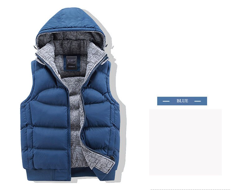 FALIZA Neue Stilvolle Herbst Winter Weste Männer Haube Warme Ärmellose Jacke Dicke Weste Männlichen Windschutz MJ-C: Blau / M