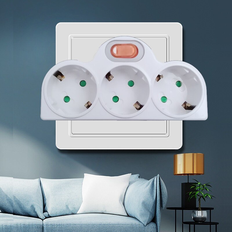 EU Standard Power Adapter Plug - 4.8mm DIN - 3 Outlets - 250V 10A - Travel Converter Socket