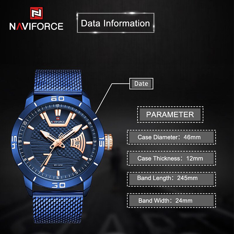 Top Brand Naviforce Business Heren Horloges Roestvrij Stalen Band Horloges Waterdicht Mannen Klok Relogio Masculino